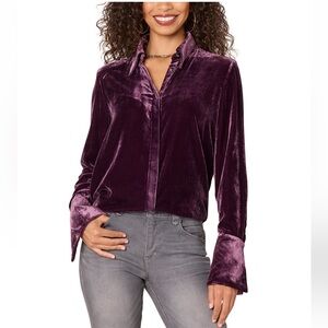 NWT $88 MSRP Democracy Petite Velvet French Cuff Button-Down Shirt - Purple